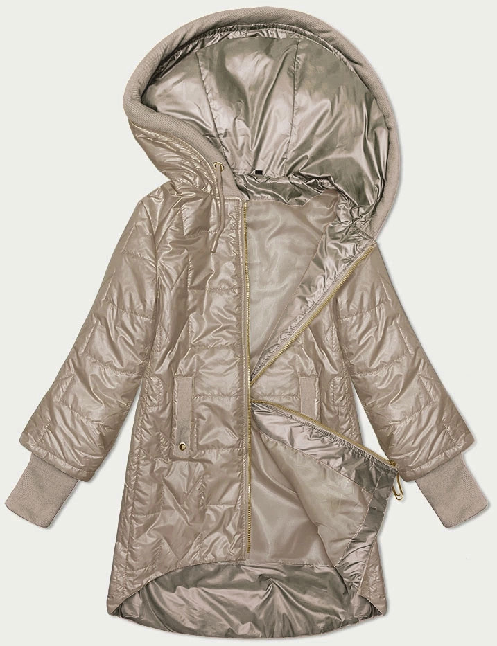 Dámska prešívaná bunda v ťavej farbe s ozdobným sťahovacím lemom S'West (B8345-12) odstíny béžové 54