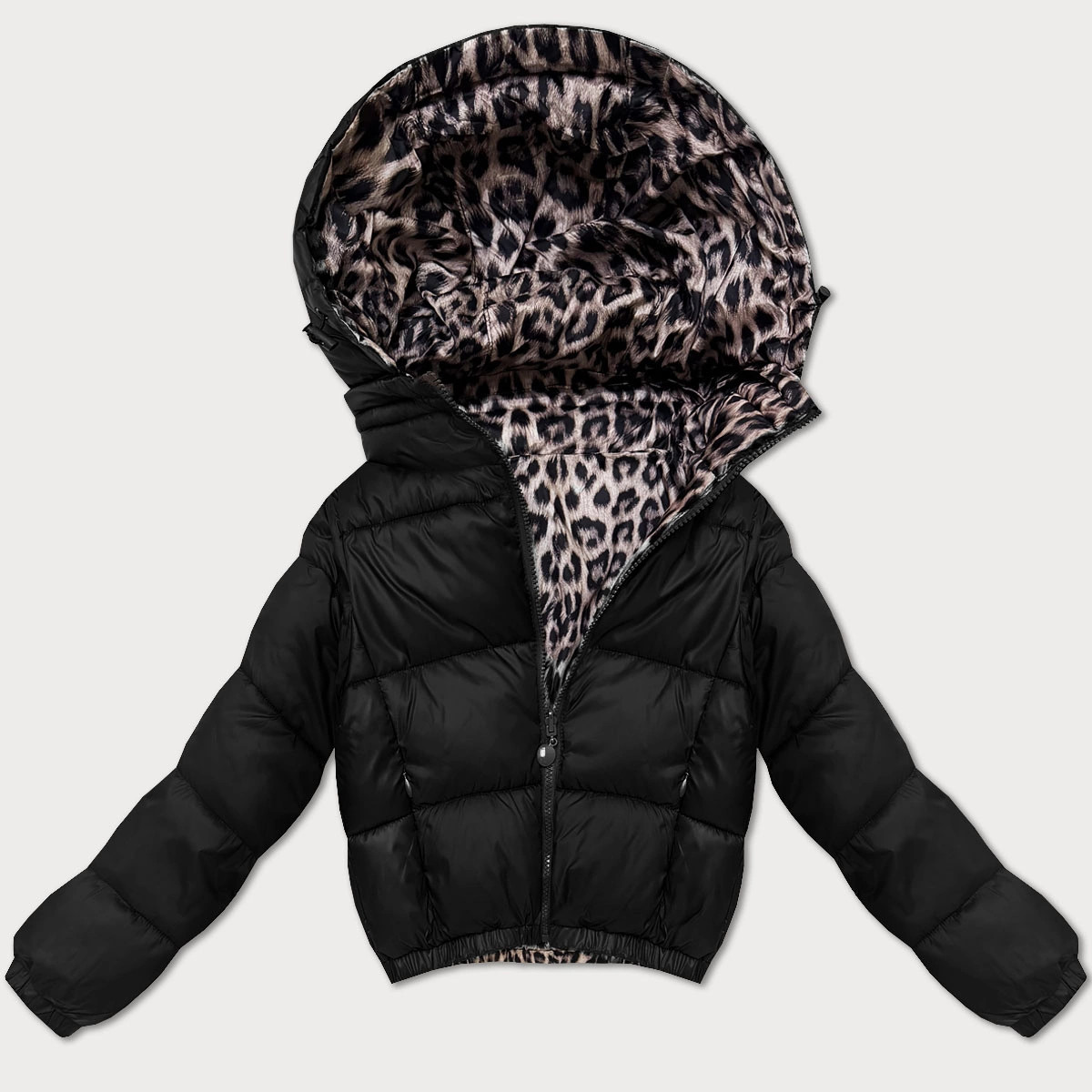 Čierna obojstranná dámska krátka bunda so vzorom Panther Minority (M6-6001-1) odstíny černé XL (42)