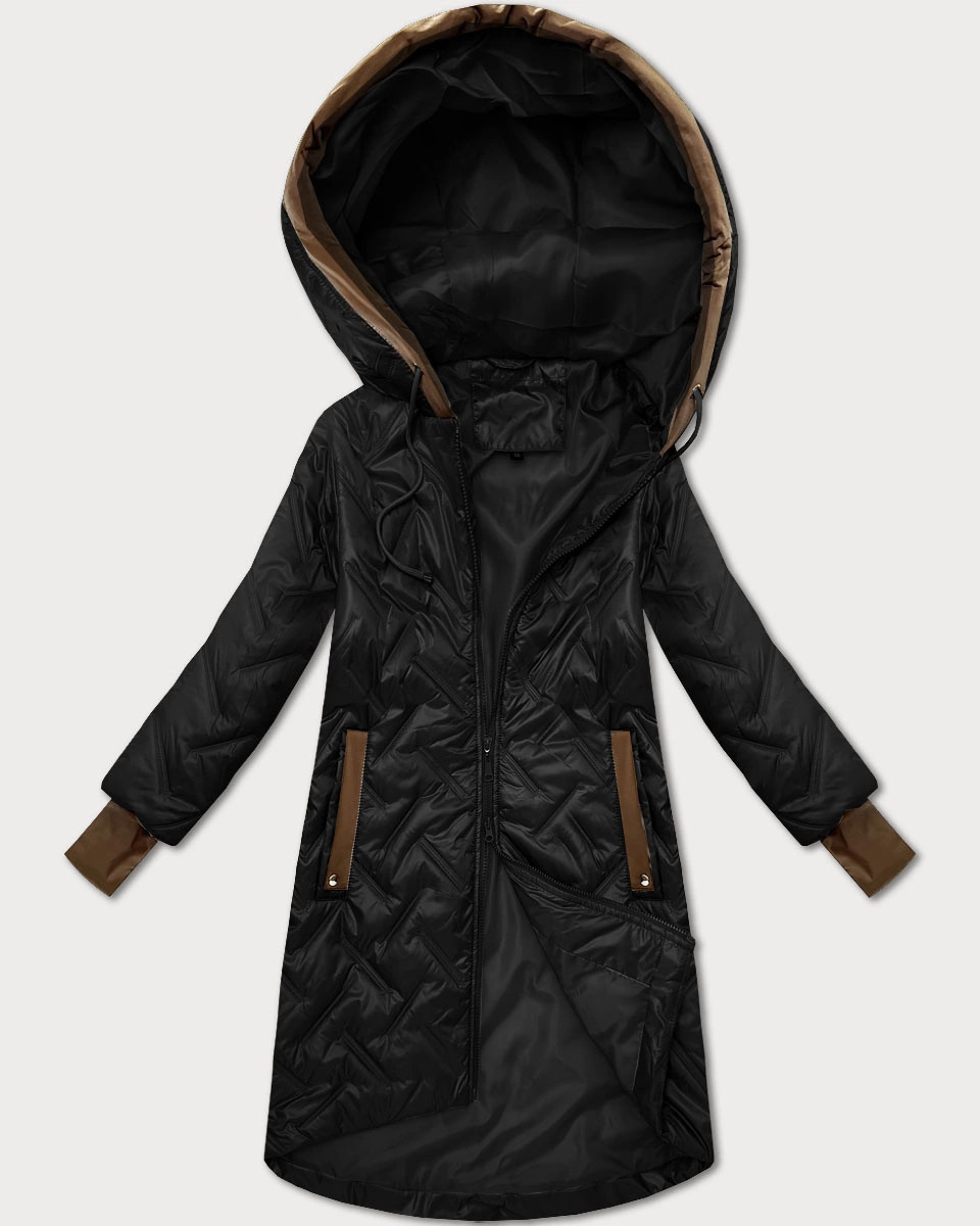 Dámska čierna prešívaná bunda s ozdobnými vložkami (T2-2291#-1) odstíny černé 50