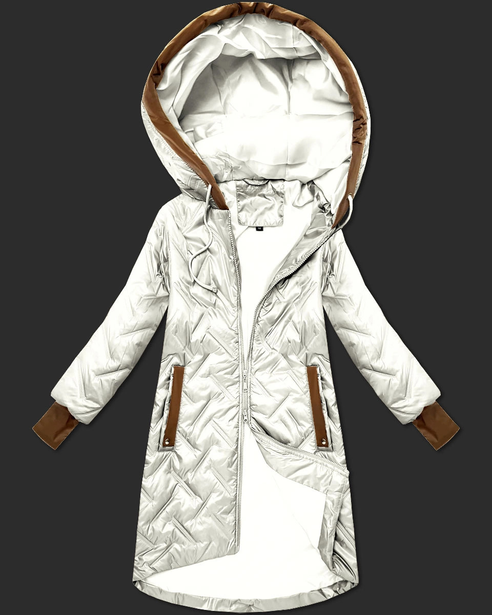 Dámska prešívaná bunda vo farbe ecru s ozdobnými vložkami (T2-2291#-12) odstíny béžové 56