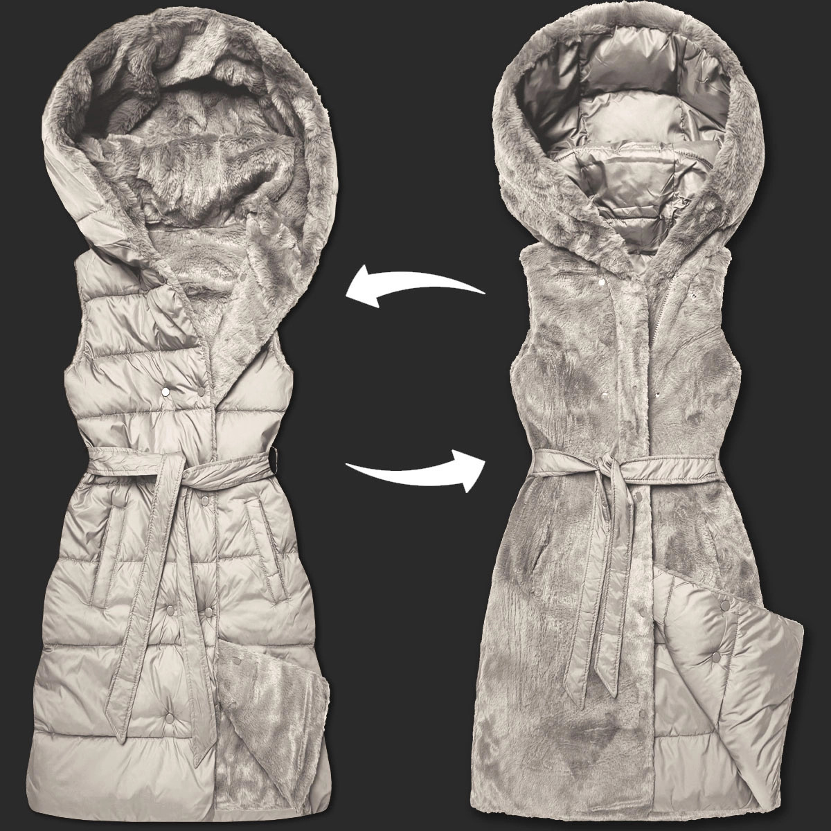 Minority Béžová hrubá obojstranná vesta z páperia a kožušiny (P3-6035-62) odstíny béžové XL (42)