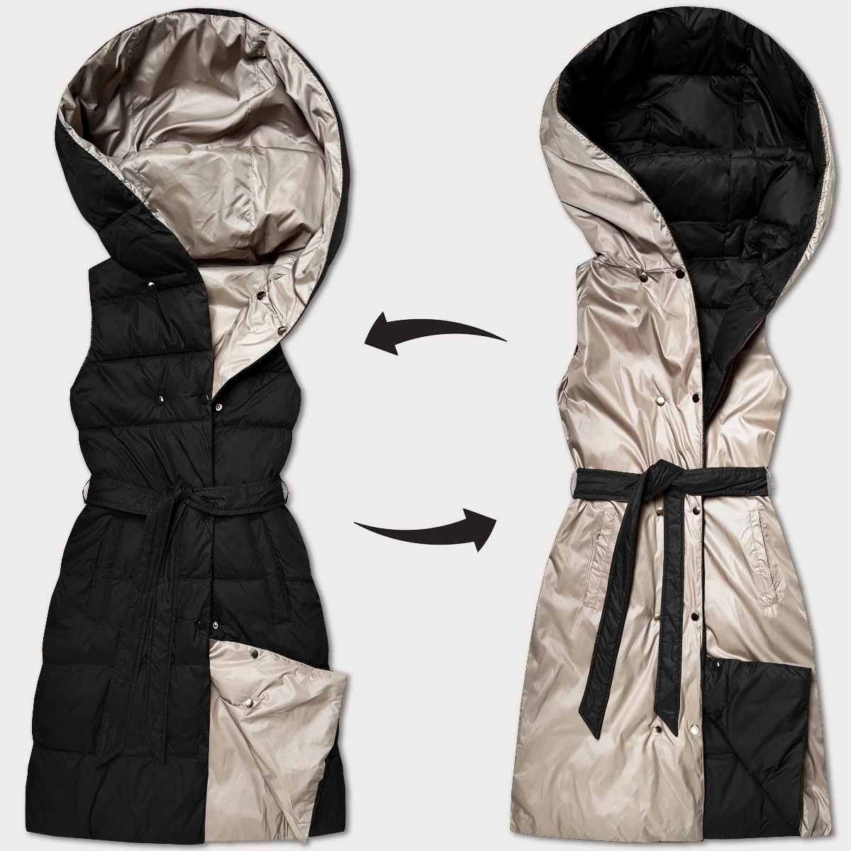 Čierno-béžová obojstranná páperová vesta Minority (P3-6016-1+62) odstíny béžové S (36)