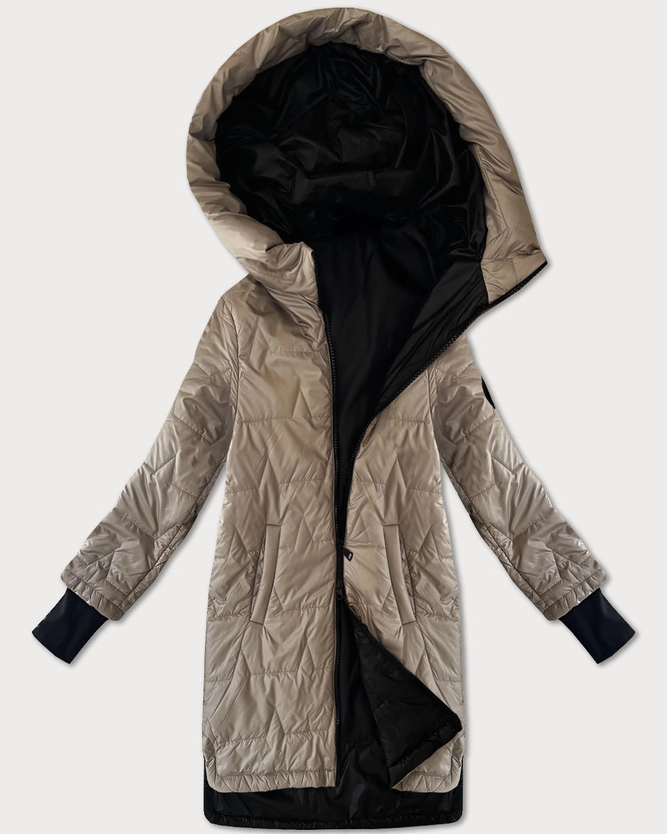 Béžová dámska prešívaná bunda s úpletovým lemom na stiahnutie S'West (B8505-12) odstíny béžové 48