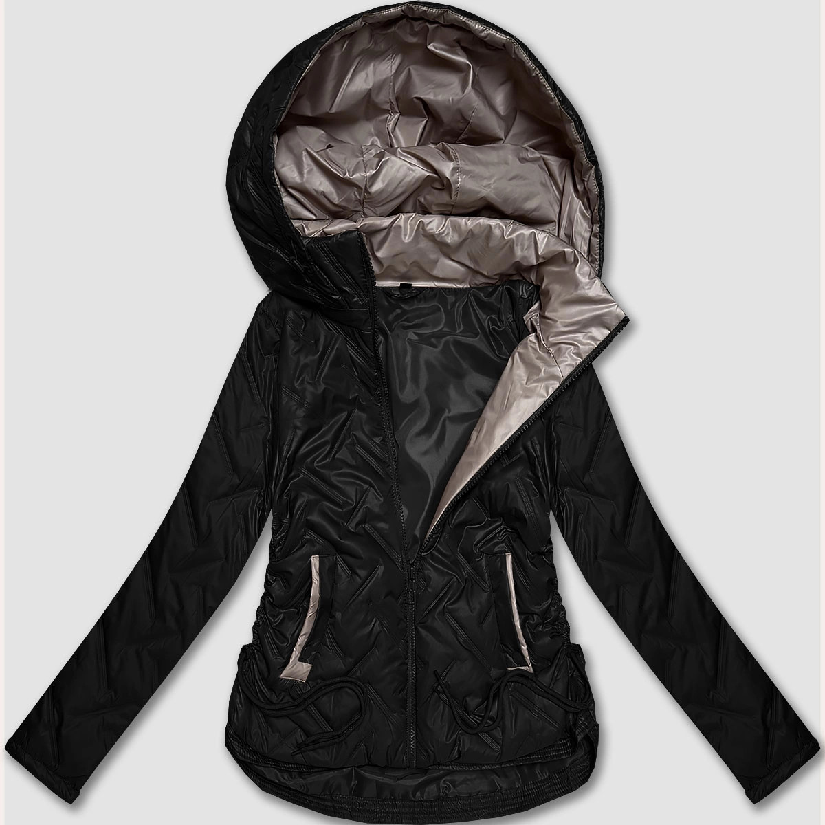 Čierna ľahká dámska plus size bunda s kapucňou S'West (B8558-1) odstíny černé 48