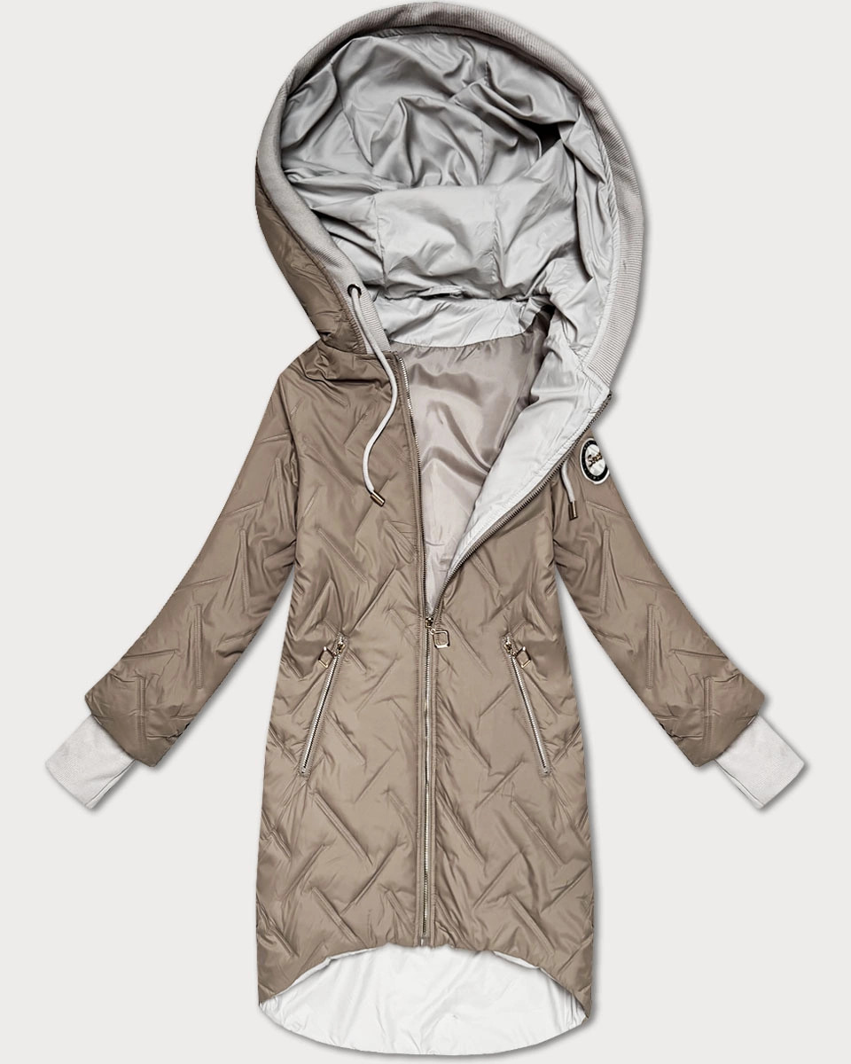 Béžová dámska bunda s asymetrickou spodnou časťou S'West (B8555-12) odstíny béžové XXL (44)