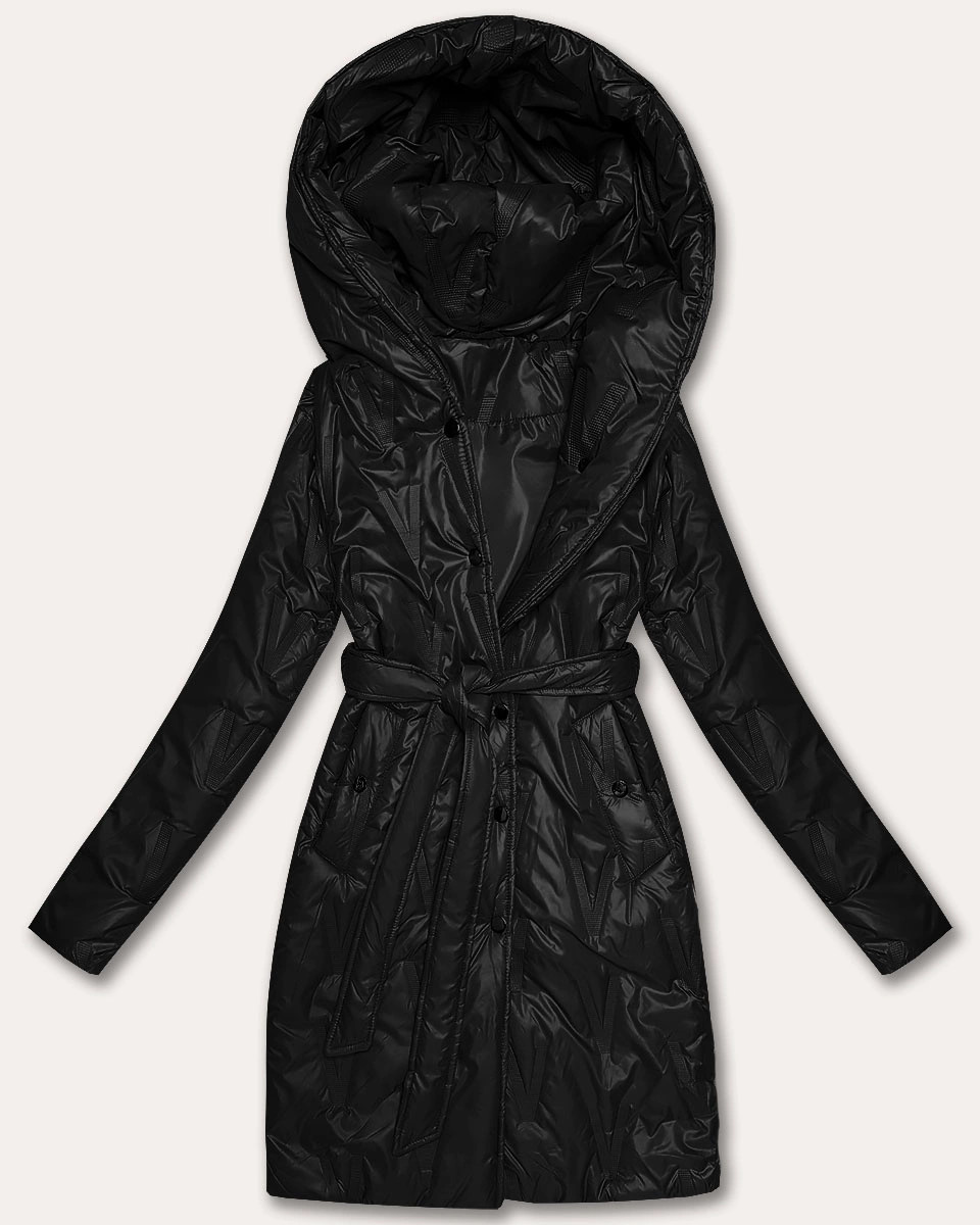 Čierny dámsky prešívaný kabát s opaskom S'West (B8508-1) odstíny černé XXL (44)