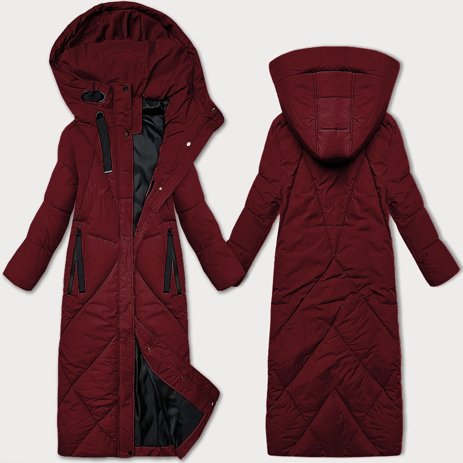 Dámska zimná bunda v bordovej farbe v bordovej farbe s dĺžkou po kolená J Style (5M3232-1) odstíny červené XL (42)