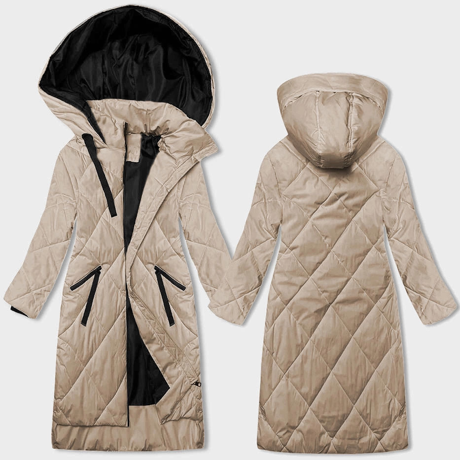 Svetlo béžová dámska dlhá zimná bunda (5M3168-84) odstíny béžové L (40)