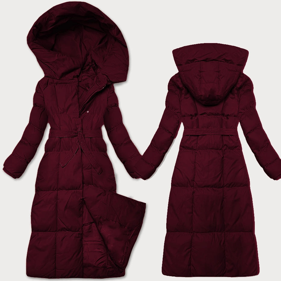 Dámska zimná bunda vo vínovej farbe s opaskom J Style (5M3227-1) odstíny červené XL (42)