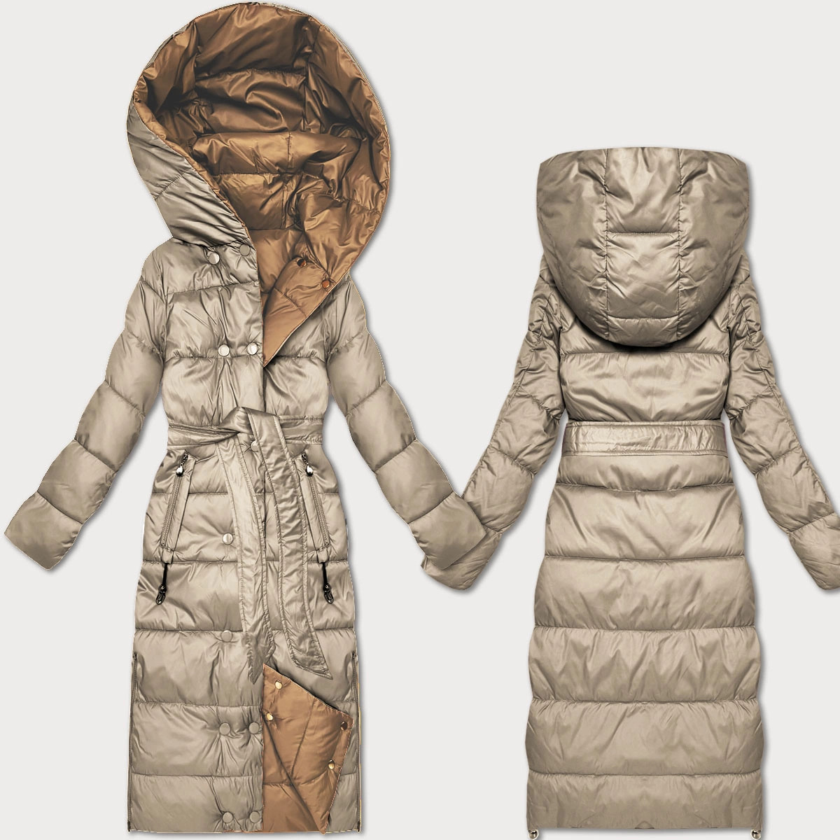 Obojstranná zimná bunda s pruhom Minority béžovo-hnedá (M2-6519-62+301) odstíny hnědé M (38)