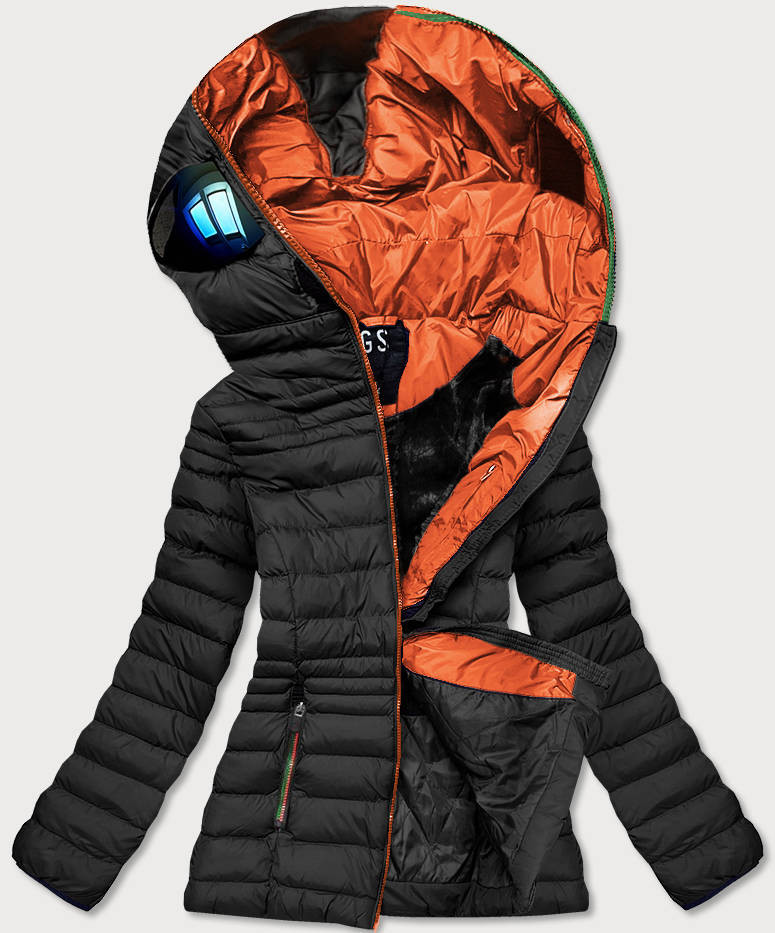 Čierno-oranžová dámska zimná bunda s okuliarmi (CX582W) oranžová XL (42)