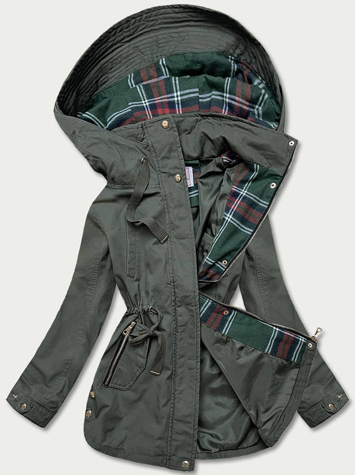 E-shop Bavlnená bunda parka v khaki farbe s kapucňou (W158) khaki XS (34)