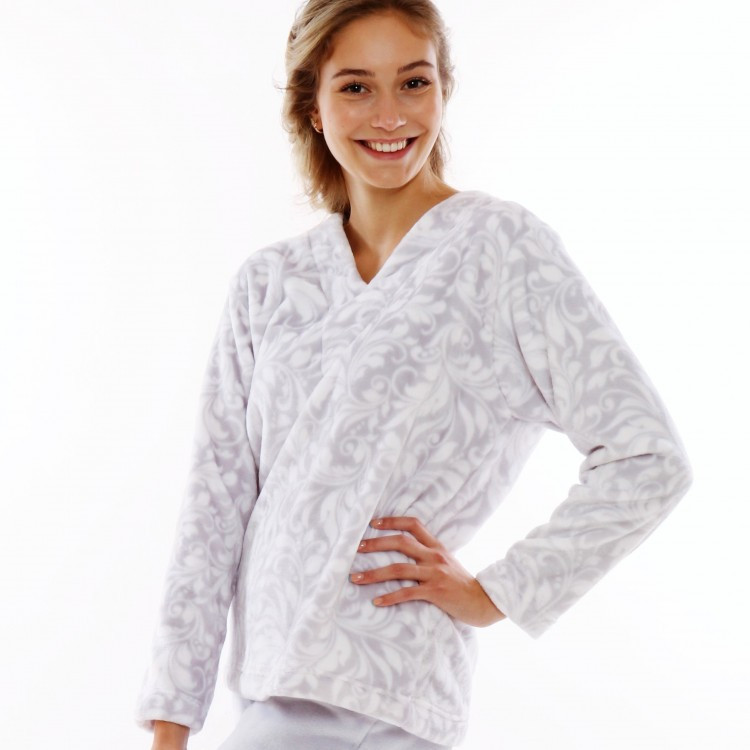 FLORA model 17401187 teplé pyžamo M pohodlné domácí oblečení 9102 šedý tisk na bílé - Vestis