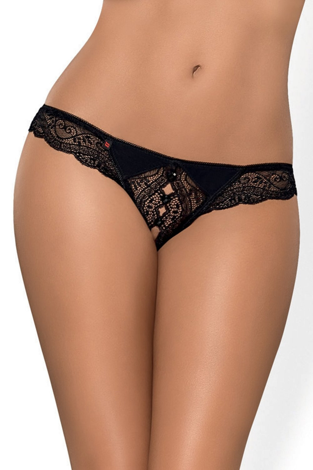 Erotická tangá Miamor crotchless thong - OBSESSIVE čierna L / XL
