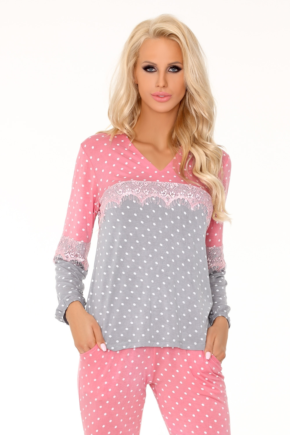 Dámske pyžamo Mayte - LivCo CORSETTI FASHION šedo-růžová L/XL