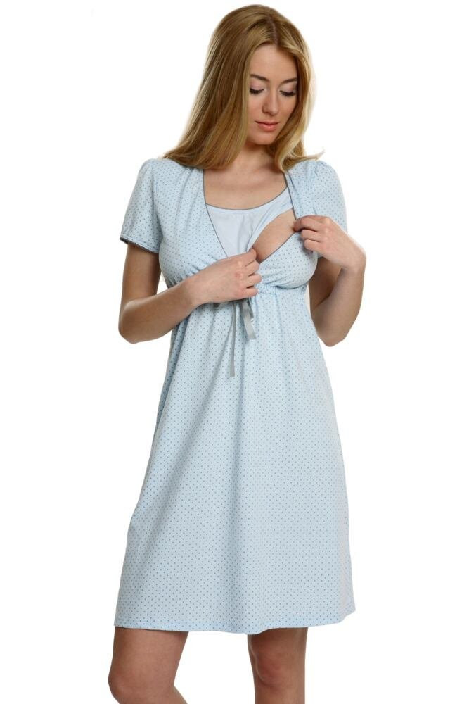 E-shop Bavlnená tehotenská nočná košeľa Felicita modrá modrá L