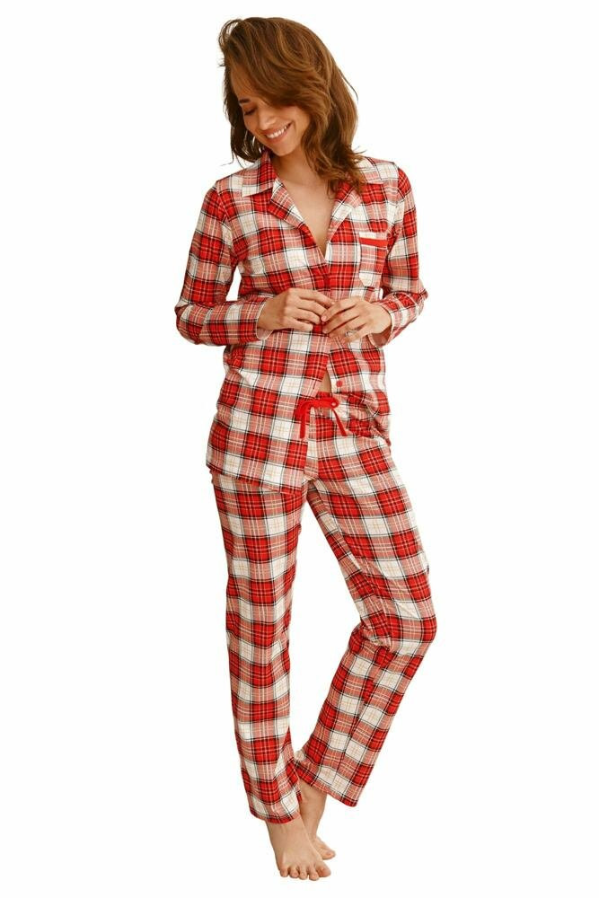 Dámské pyžamo Celine červené s káro vzorem XL