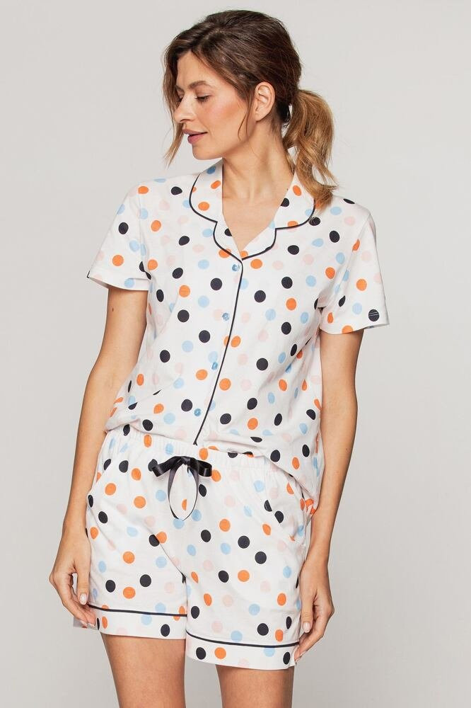 Luxusní dámské pyžamo model 17296229 barevné puntíky L - Cana