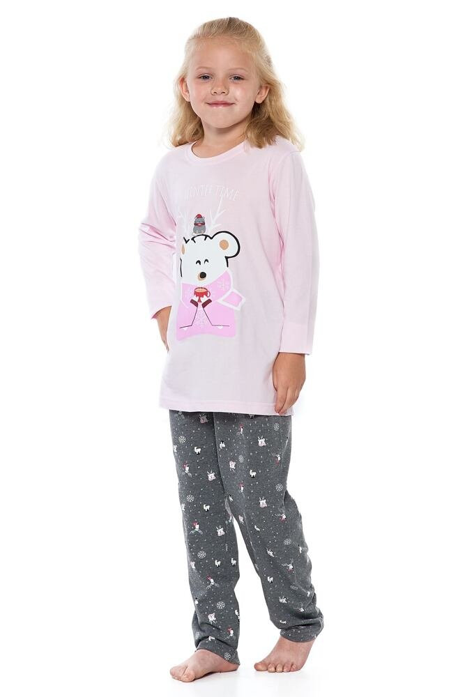 Dívčí pyžamo Winter růžové s medvídkem růžová 152