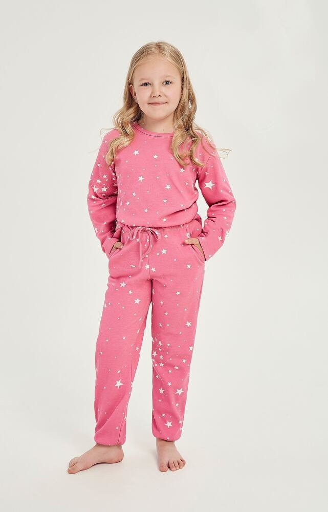 Zateplené dívčí pyžamo Erika růžové s hvězdičkami růžová 140