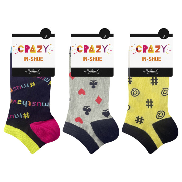 Zábavné nízké crazy ponožky unisex v setu 3 páry CRAZY IN-SHOE SOCKS 3x - BELLINDA - žlutá Velikost: 39 - 42