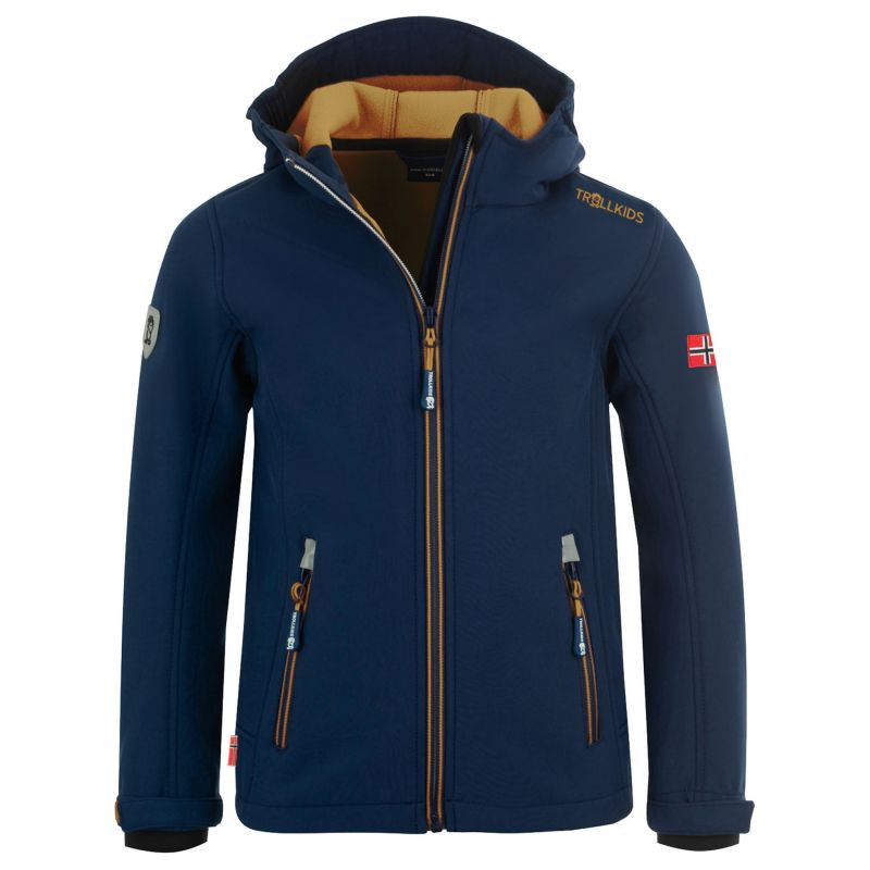 TrollKids Dětská softshellová bunda Trollfjord Jacket mystic blue/golden yellow softshell navy (161-146) 164
