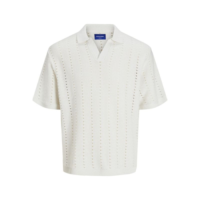 Jack&Jones pánska košeľa JORPAROS KNIT ESTER SS CROCHET POLO 12272562 SEA SALT M