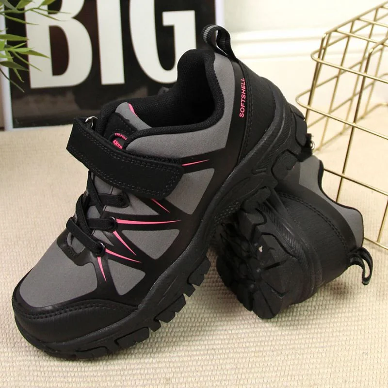 Šedé trekové topánky na suchý zips American Club Jr AM902A 33