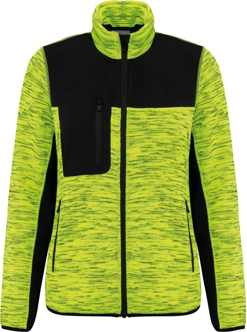 WK WK 9109 Dámská pracovní pletená fleecová bunda 20.9109 fluorescent yellow melange/black 3XL