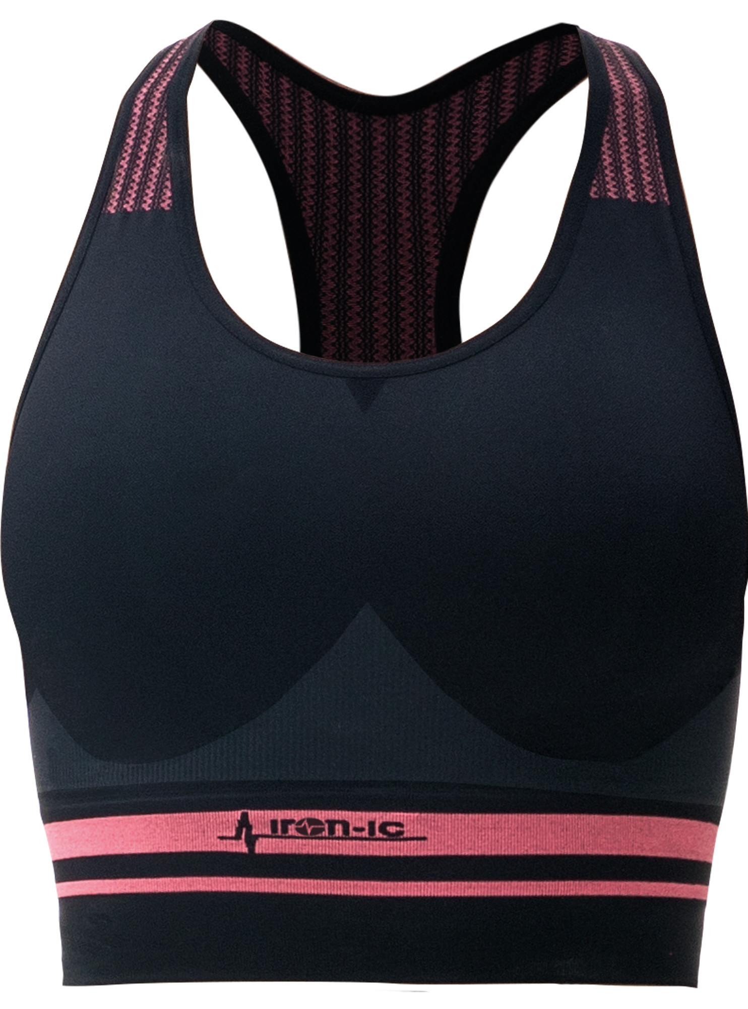 Sportovní podprsenka fitness IRON-IC - střední podpora - černo-růžová Barva: Černo-růžová, Velikost: LXL