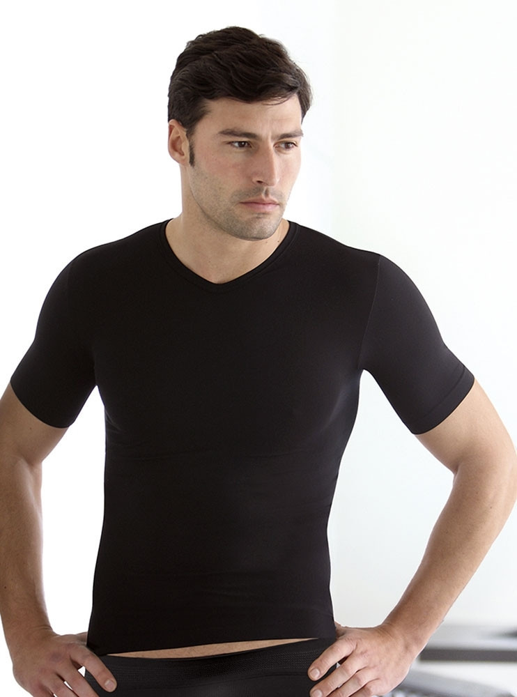 Pánské triko bezešvé T-shirt V mezza manica Intimidea Barva: Černá, velikost L/XL