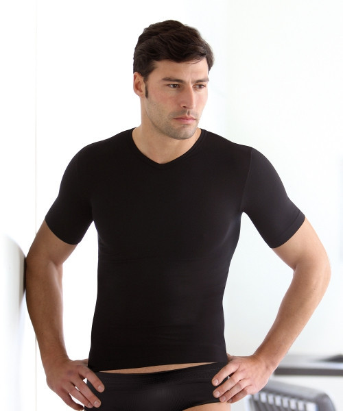Pánské triko bezešvé T-shirt V mezza manica Intimidea Barva: Možnost: Černá, velikost S/M