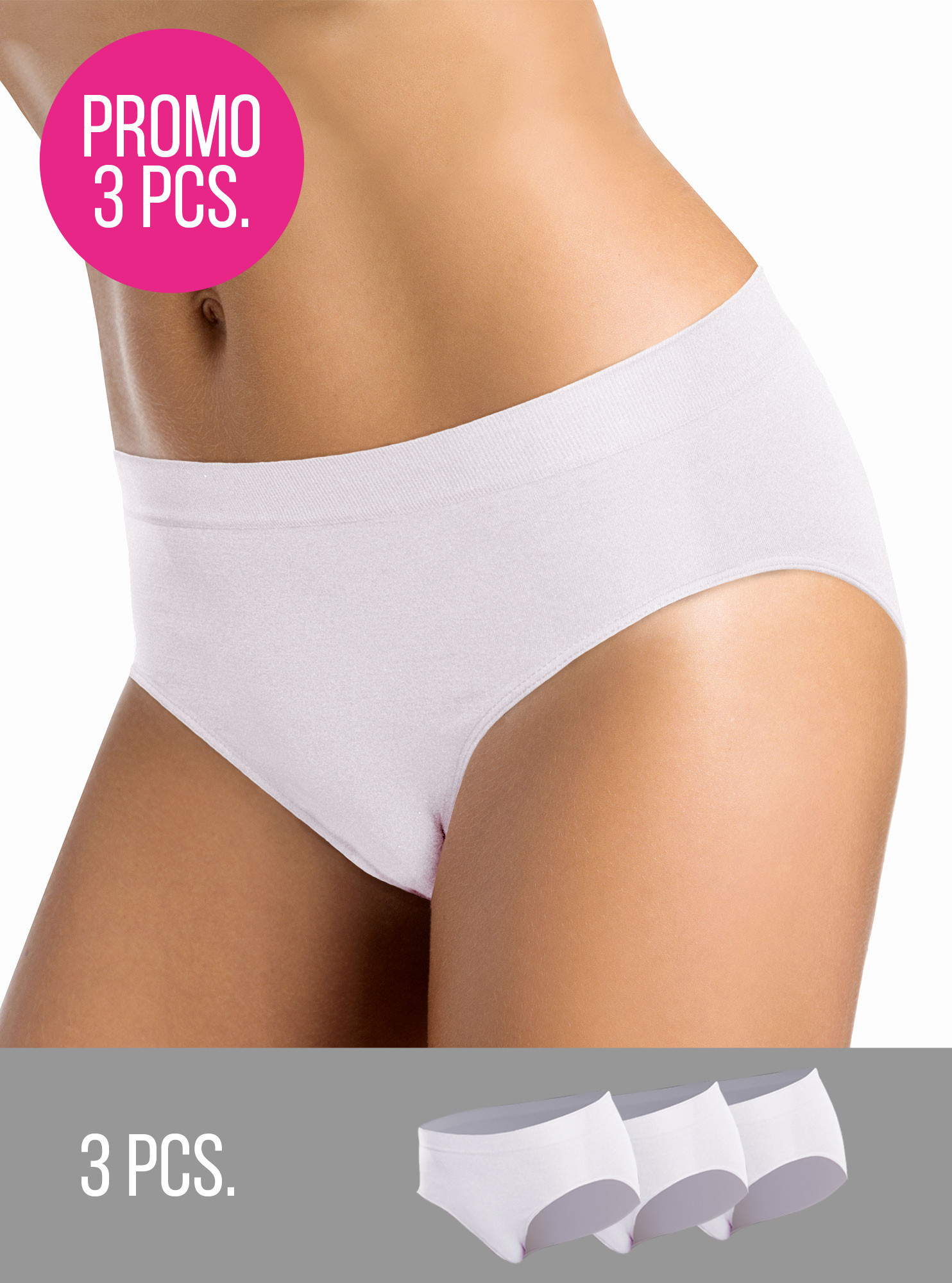 3PACK- Kalhotky klasické bezešvé Slip midi Intimidea Barva: Bílá, Velikost: L/XL