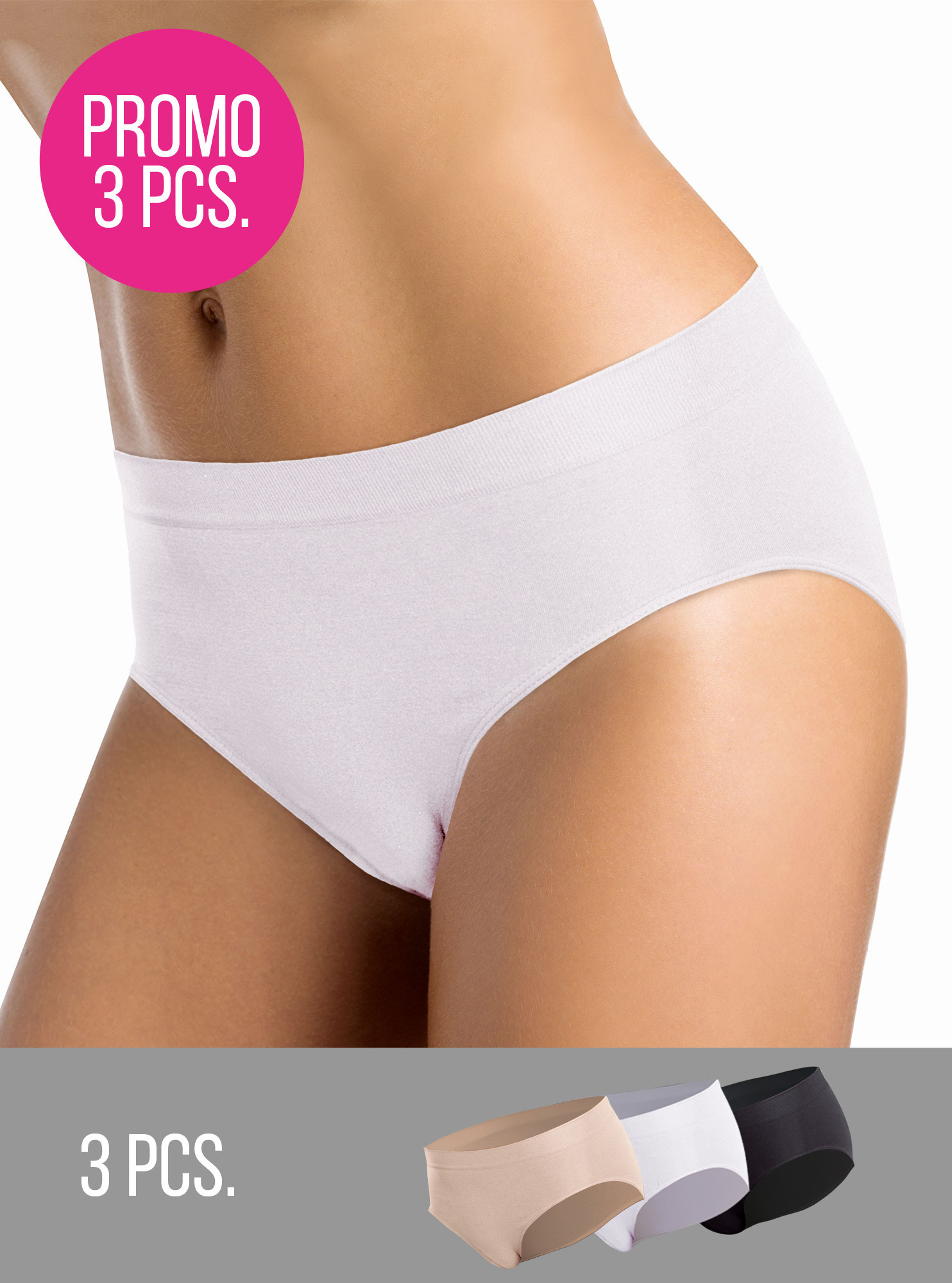 3PACK- Kalhotky klasické bezešvé Slip midi Intimidea Barva: Možnost: Bilá/Černá/Béžová, Velikost L/XL