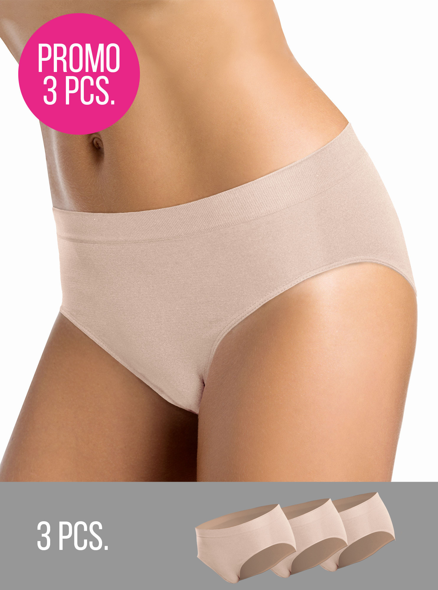 3PACK- Kalhotky klasické bezešvé Slip midi Intimidea Barva: Možnost: Tělová, Velikost L/XL