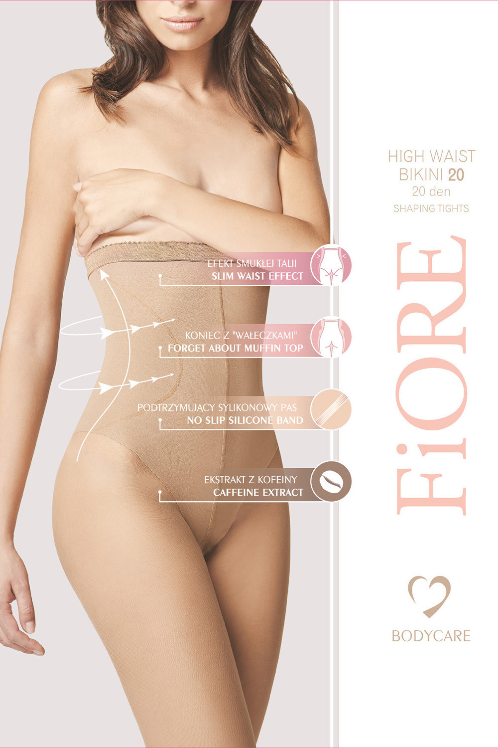 Fiore High Waist Bikini 20 den M5218 kolor:light natural 4-L