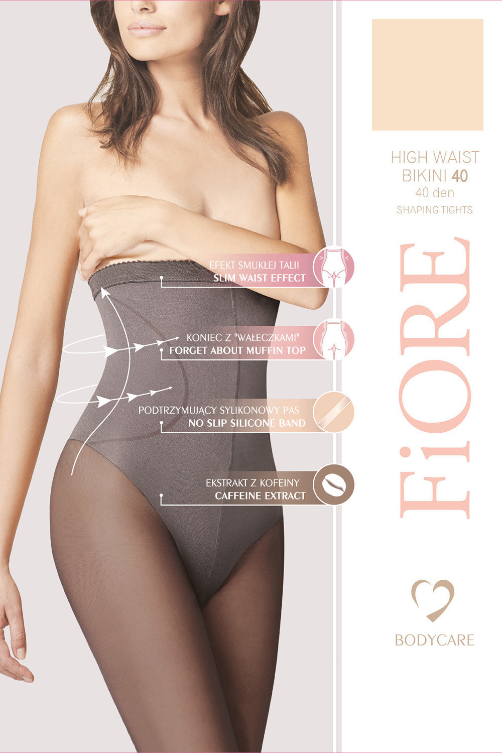 Fiore High Waist Bikini 40 den M5219 kolor:light natural 3-M