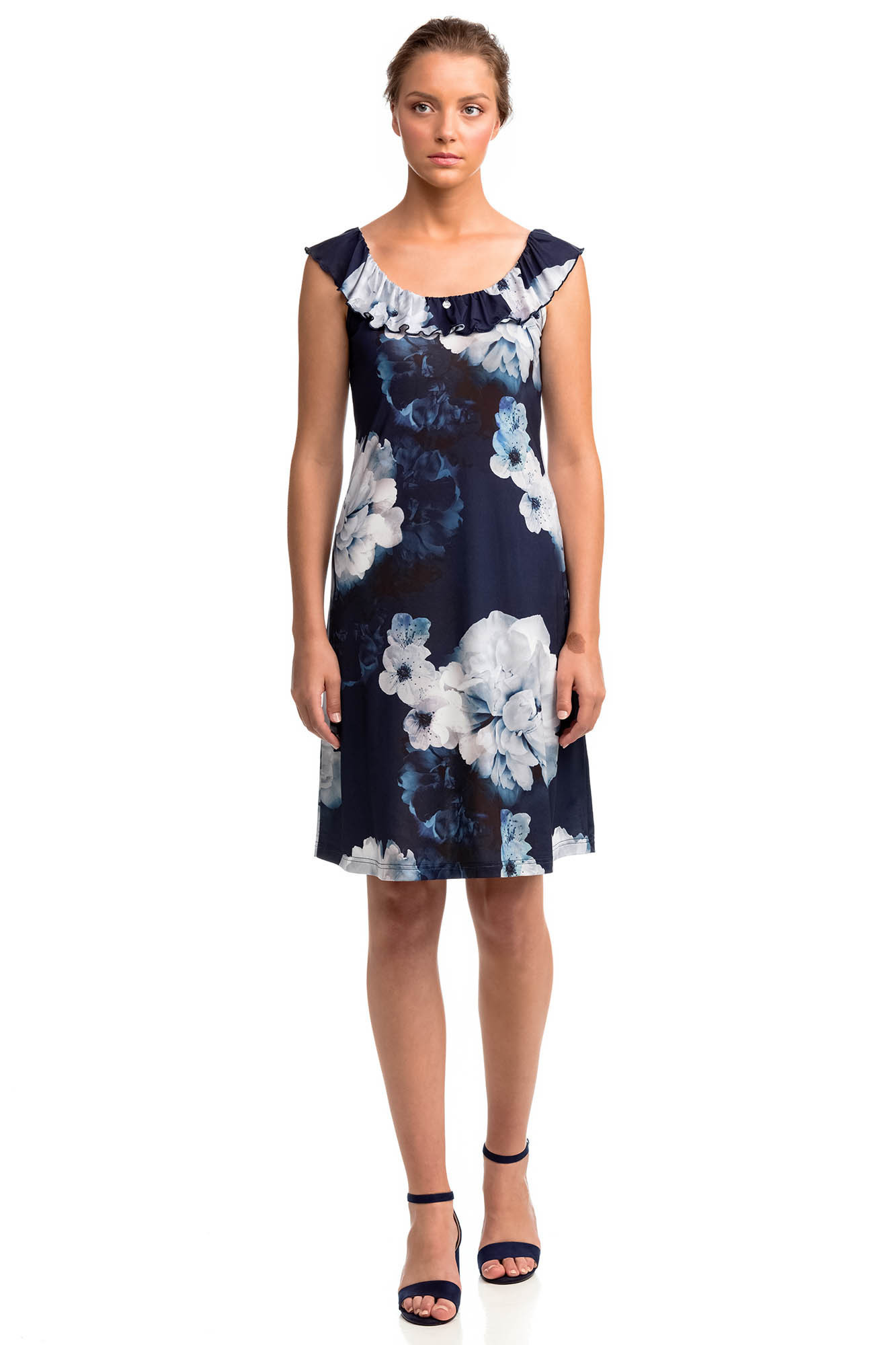 Vamp - Elegantní dámské květované šaty 14464 - Vamp blue marine S