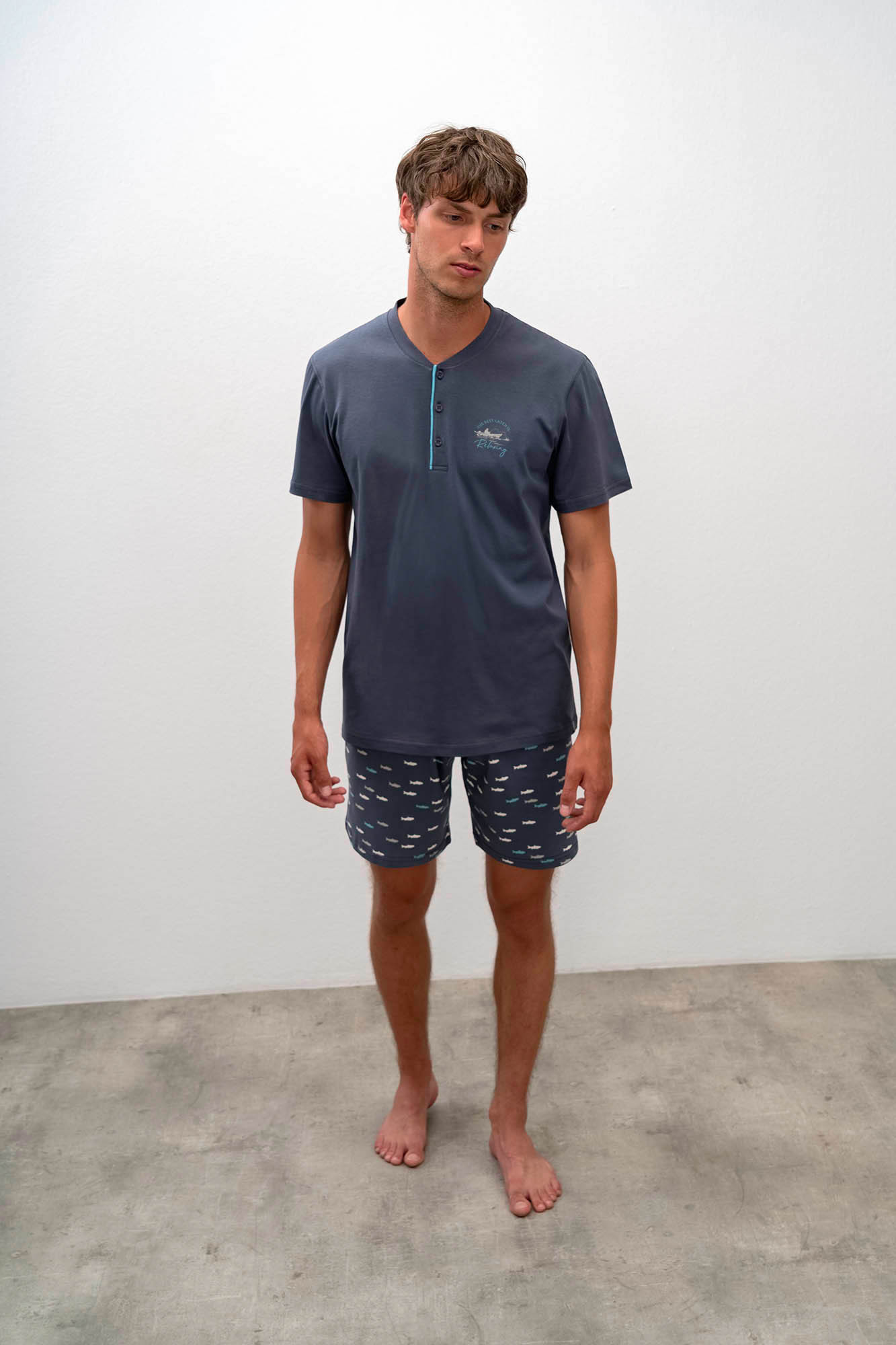Vamp - Bavlněné pyžamo s krátkým rukávem 16640 - Vamp gray ombre M