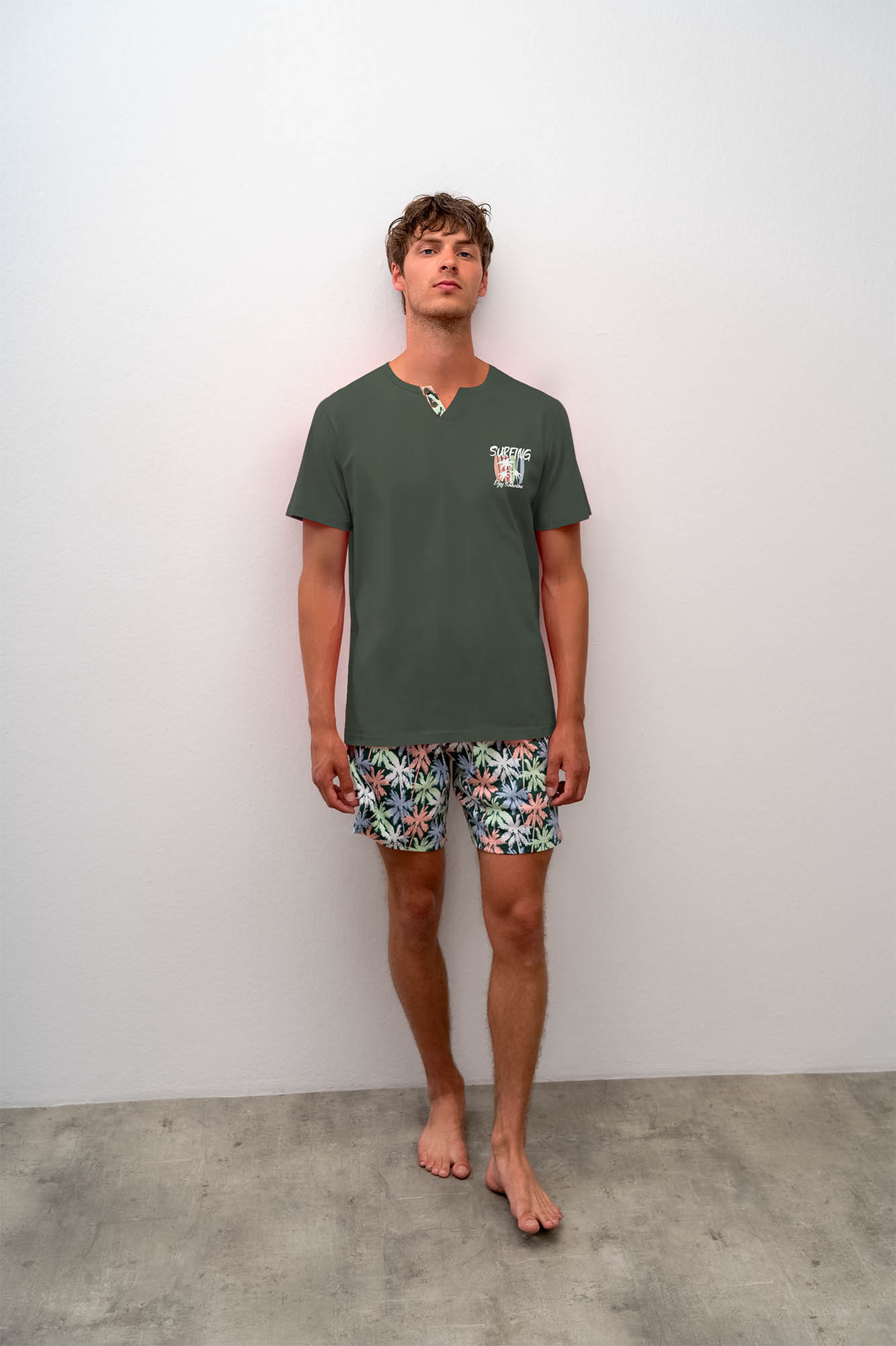 Vamp - Pohodlné dvoudílné pánské pyžamo GREEN JUNGLE M 16670 - Vamp