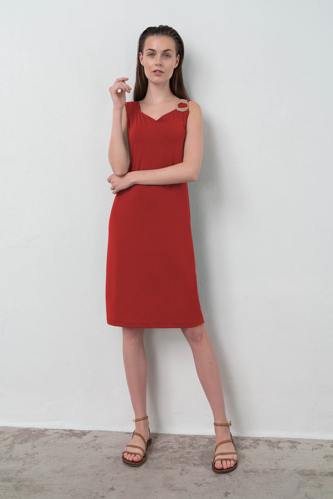 Vamp - Elegantní dámské šaty 16921 - Vamp Barva: red terracotta, Velikost: XL