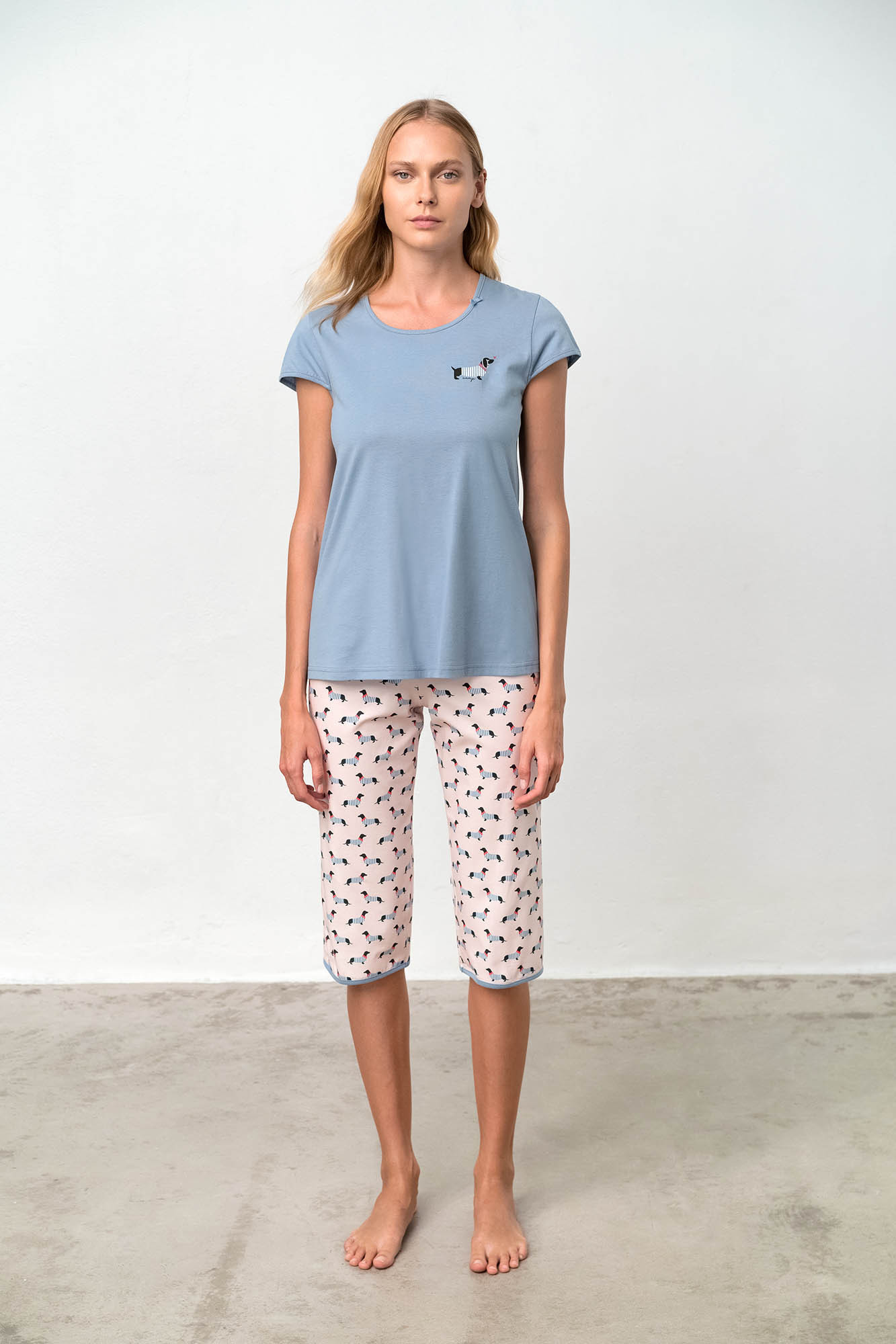Vamp - Dvoudílné dámské pyžamo – Dachsy 18308 - Vamp blue dusty XL