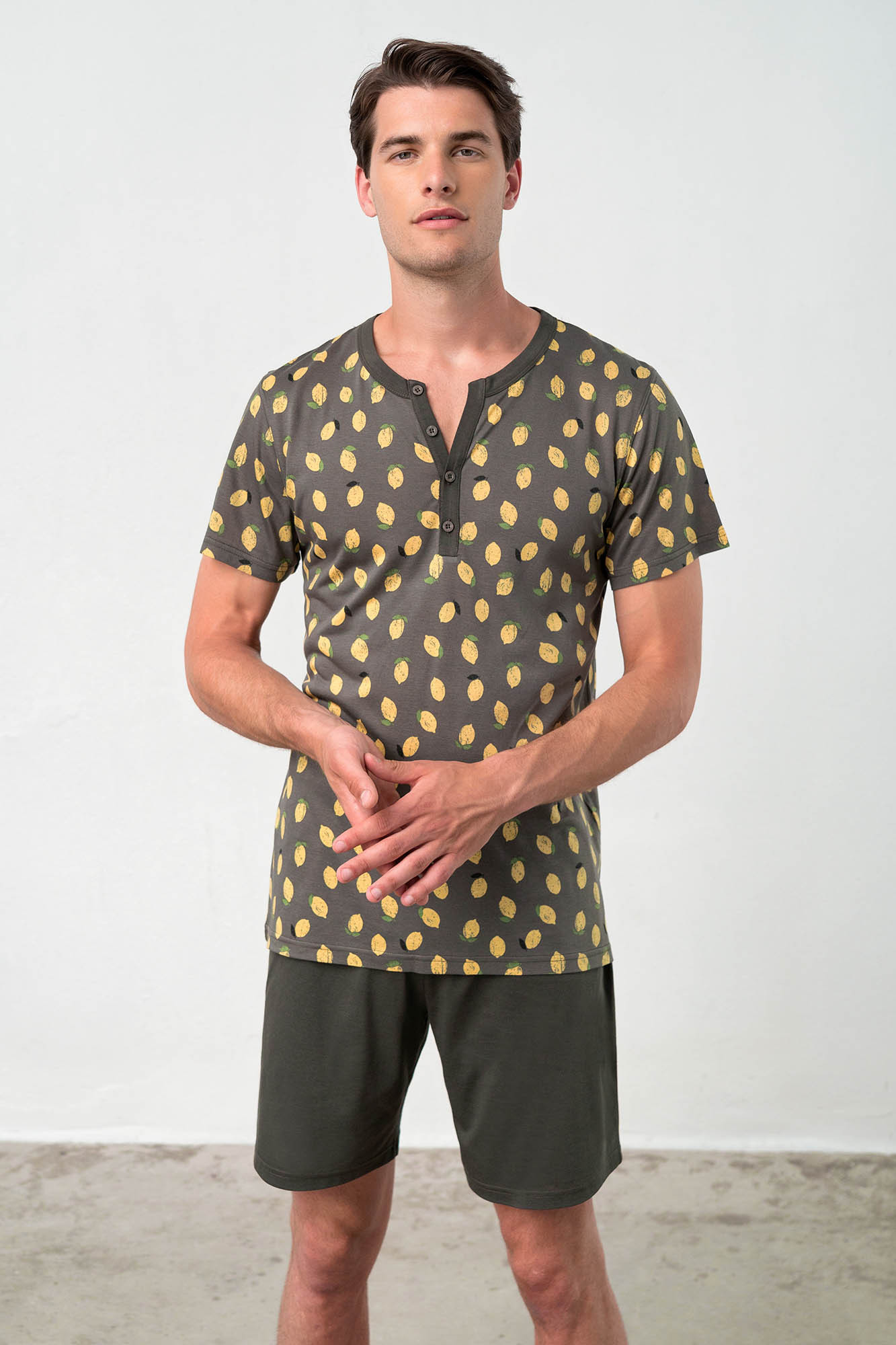 Vamp - Pohodlné dvoudílné pánské pyžamo 18612 - Vamp gray plum M