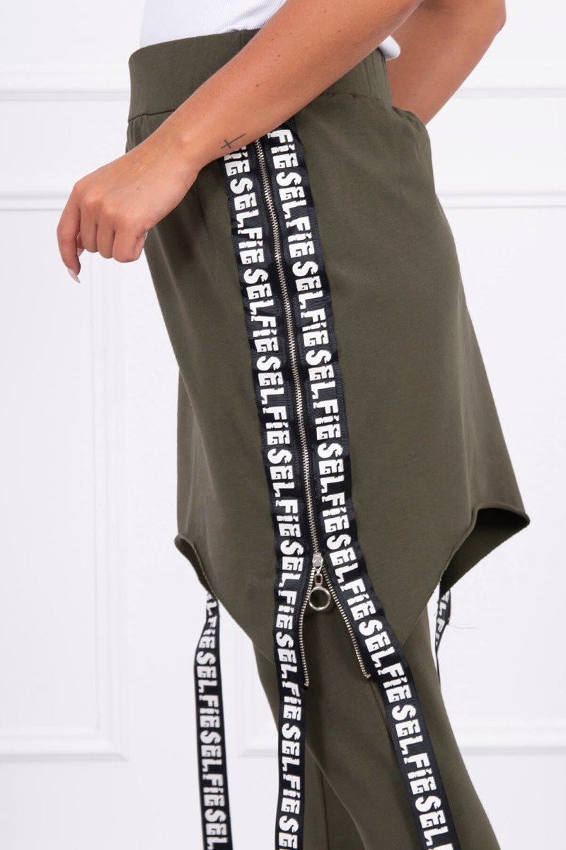Kalhoty/oblek s nápisem selfie khaki UNI
