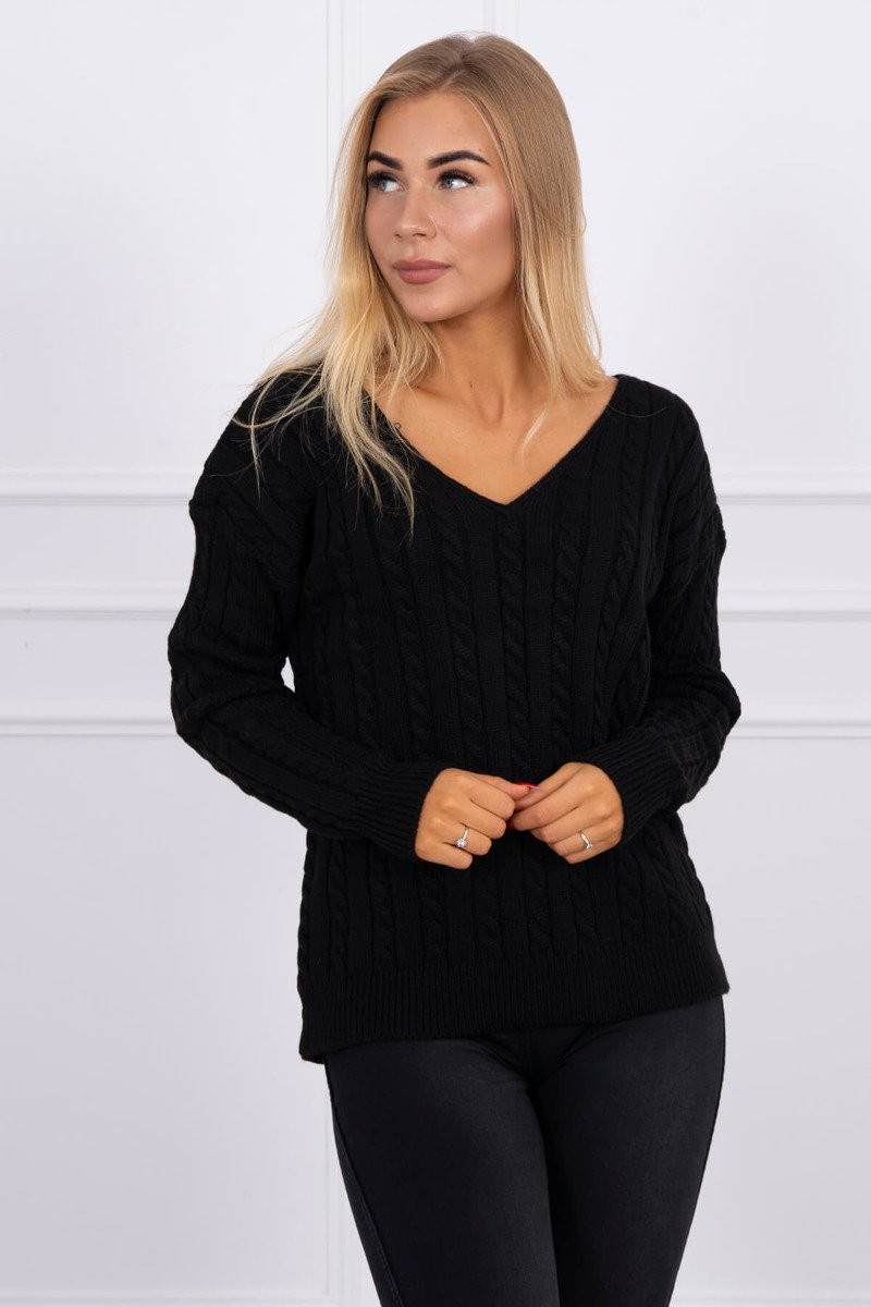 Pletený svetr s véčkovým výstřihem černý UNI