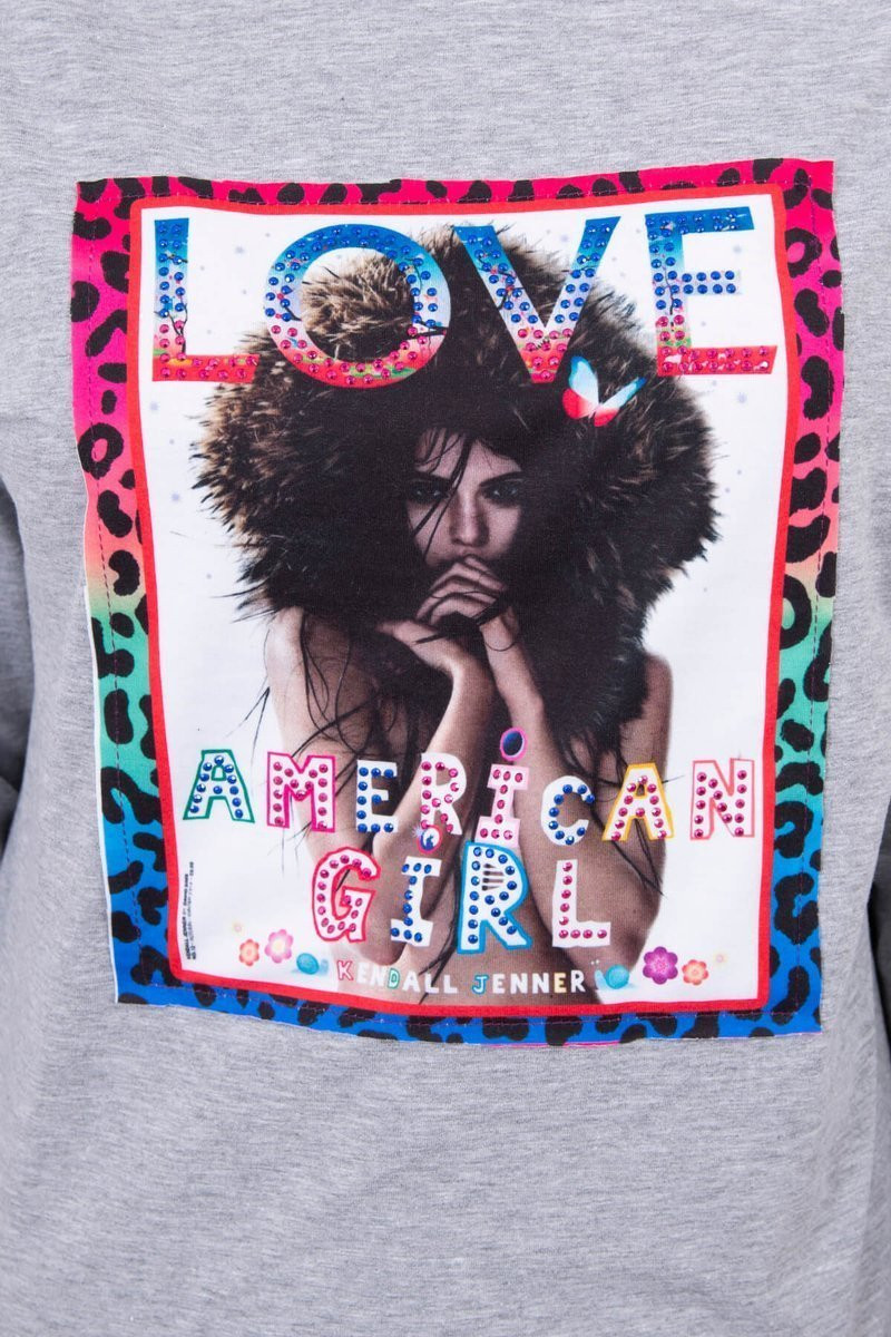 Levně American Girl grafická halenka šedá S/M - L/XL S/M