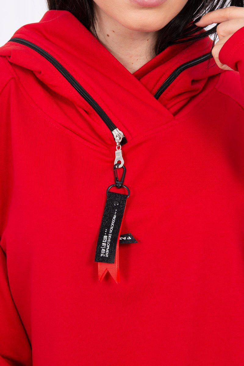 Oversize tunika na zip s kapucí červená UNI