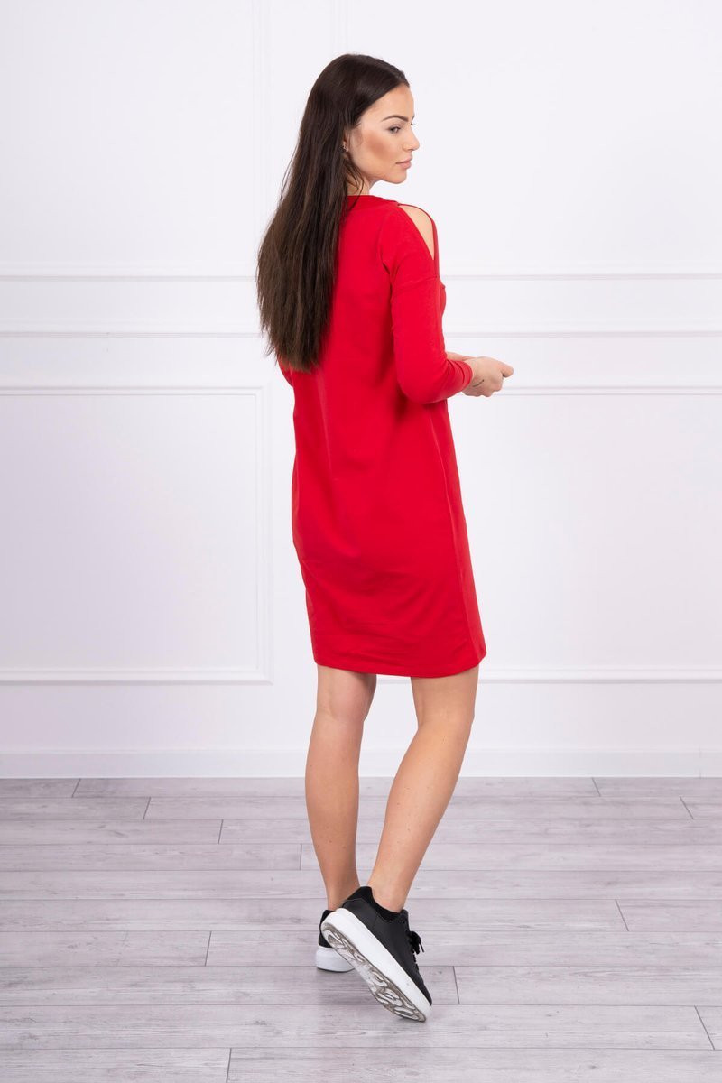 Levně 3D grafické šaty s perlami červené UNI