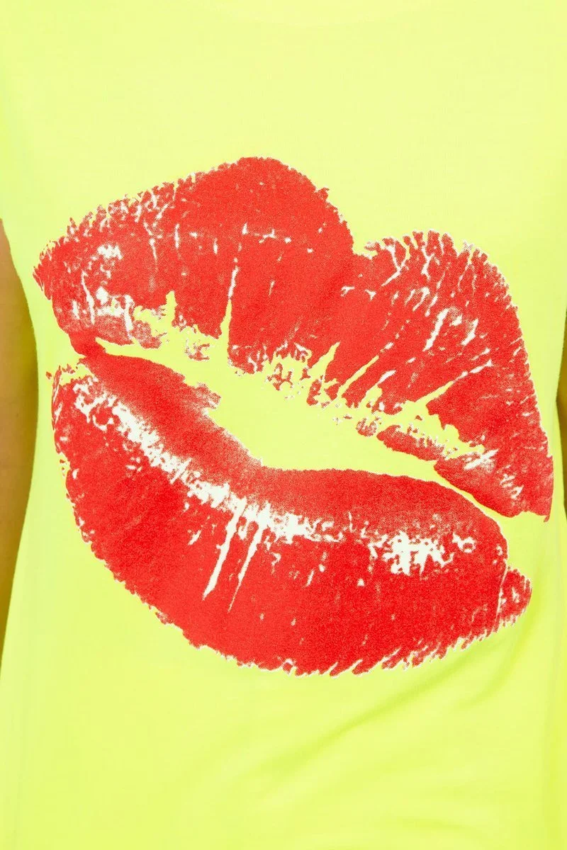 Blúzka s potlačou pier žltá neón+červená UNI