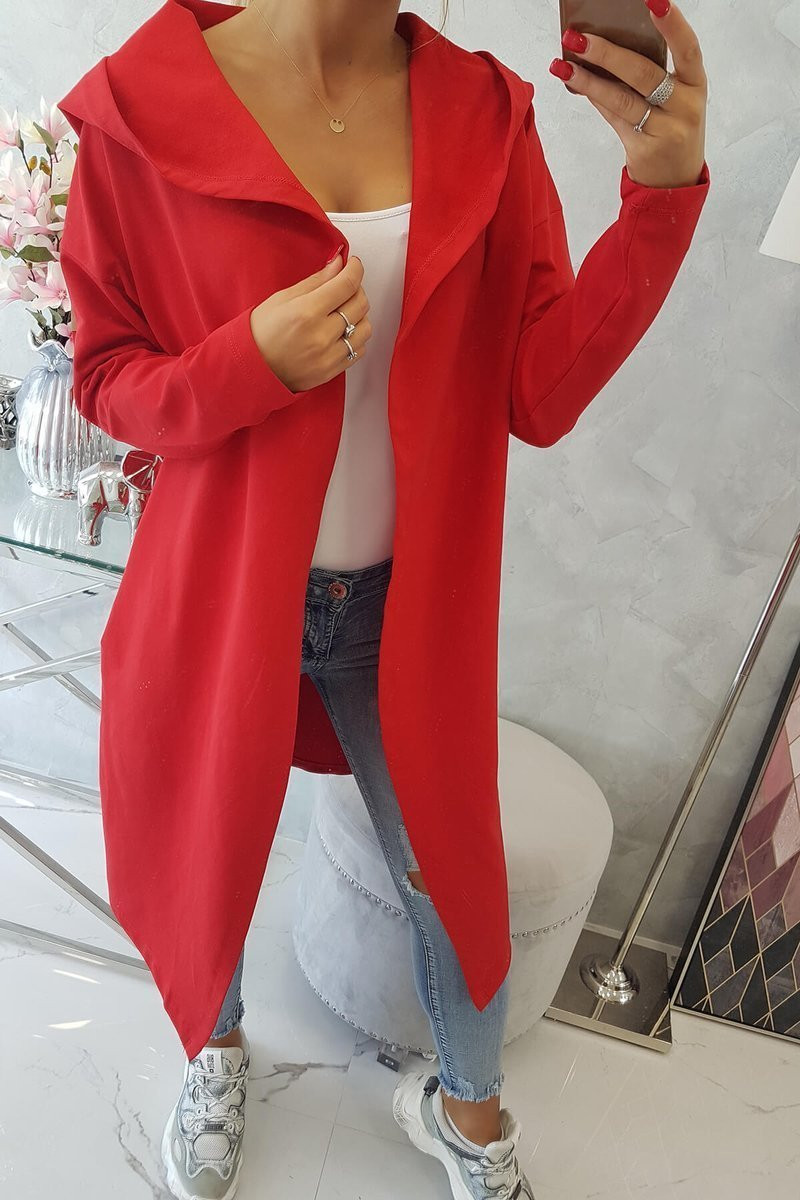 Dlouhý kabát s kapucí červený UNI